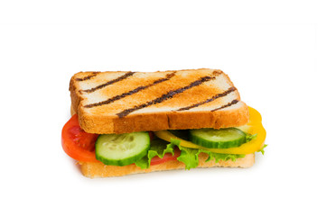 Toasted bread with filling isolated on the white