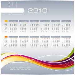 modern calendar for 2010 - starts sunday