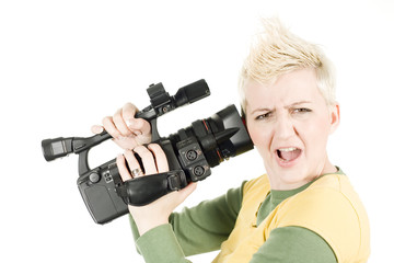 Young woman holding a HDV camcorder