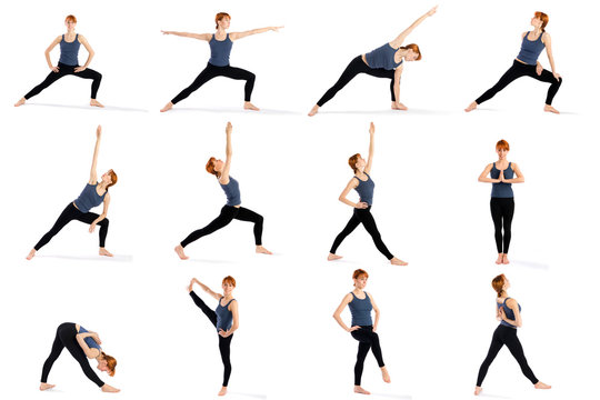 Fitness Woman in Various Standing Yoga Poses