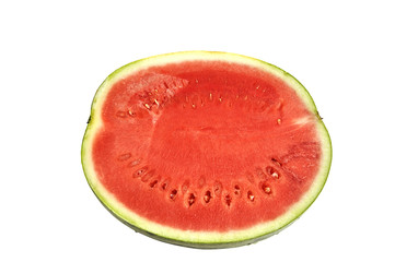 Half of cut water melon isolated over white.