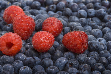 Fresh raspberries and blueberries