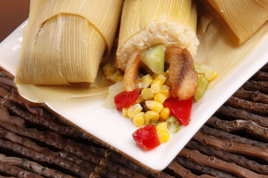 Tamale wraped in dried corn leaves