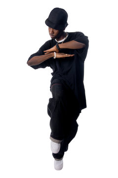Cool young hip-hop man on white background
