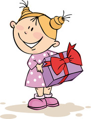 Little funny girl with gift