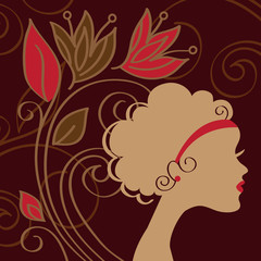 Beautiful woman silhouette with a flowers