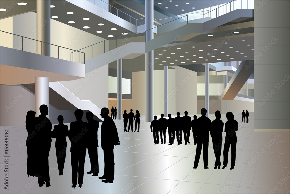 Wall mural people silhouette in business center vector