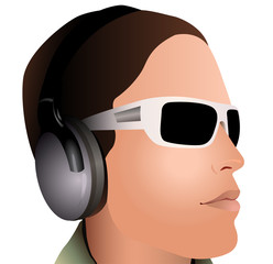 man with headphones and sunglasses vector