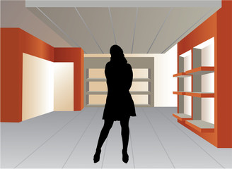 woman silhouette in empty shop vector