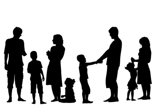 parents with children silhouette vector