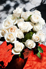 Bouquet of wild white roses with selective focus