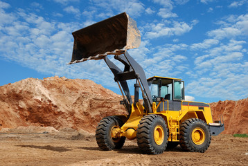 wheel loader bulldozer in sandpit