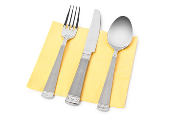 fork, knife and spoon on table-napkin
