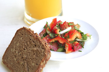 tomato salad and orange juice
