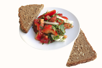 tomato salad and rye bread