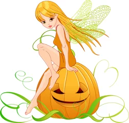 Poster Monde magique Fée citrouille d& 39 Halloween