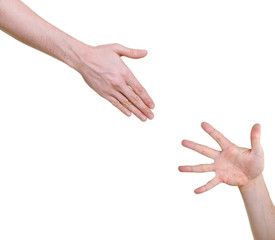 Hand offering help for other isolated on white background