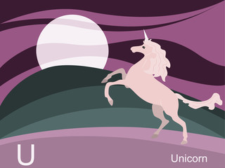 Animal alphabet flash card, U for unicorn