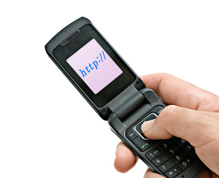 Mobile phone with  "http://" shown on its screen