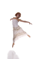 Red haired dancer on white