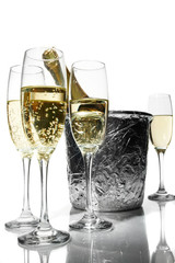 Champagne flutes and ice bucket