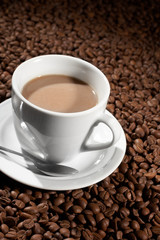 Cup with coffee, costing on coffee grain