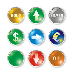 Vector round icons by marks rates for forex trading