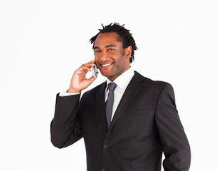 Attractive businessman talking on the phone