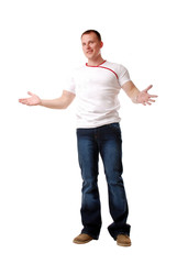 a young man poses. isolated on a white background