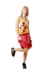 Dancing girl isolated on white background.