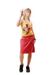 Dancing girl isolated on white background.