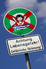 Lebensgefahr, gefährliche Strömung, Schild