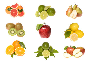 Fruits collection on white background