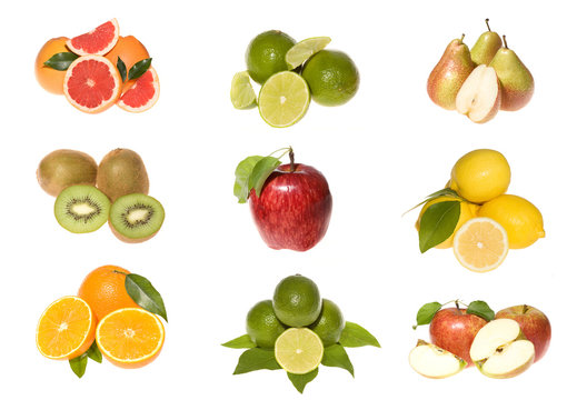 Fruits collection on white background