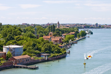Boat Pulling floats through canal