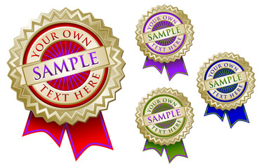 Set of Four Colorful Emblem Seals with Ribbons