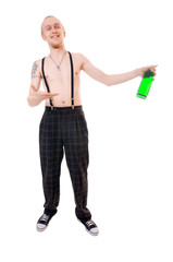 Young man with green bottle