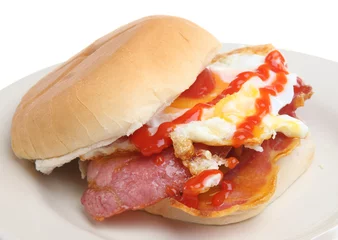 Foto auf Acrylglas Spiegeleier Bacon & Egg Breakfast Roll