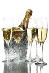 Champagne flutes and ice bucket