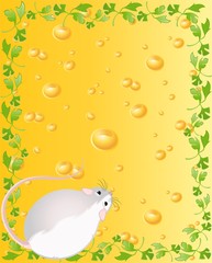 Two mice against from yellow cheese full of holes