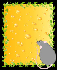 Two mice against from yellow cheese full of holes