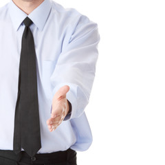 Business man ready to set a deal over white background