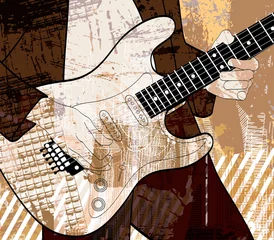 Wall murals Music band guitar player on grunge background