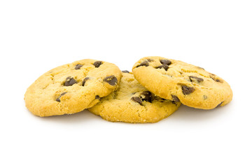 Chocolate chip cookies on a white surface