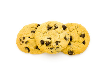 Chocolate chip cookies on a white surface