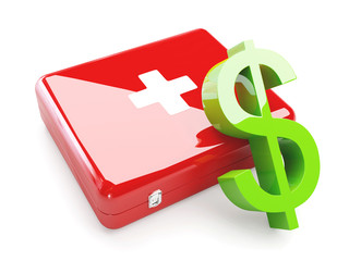 Isolated Aid Kit With Green Dollar Sign.