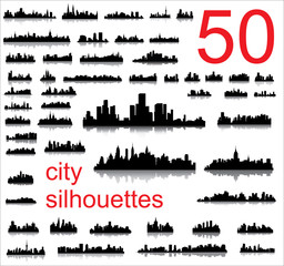 City silhouettes of the most popular cities of the world