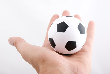 Hand holding football ball
