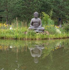 Buddha mit Spiegelbild vorm See