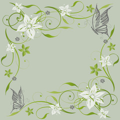 Blumen Ranke, filigran, floral, Fliese lindgrün